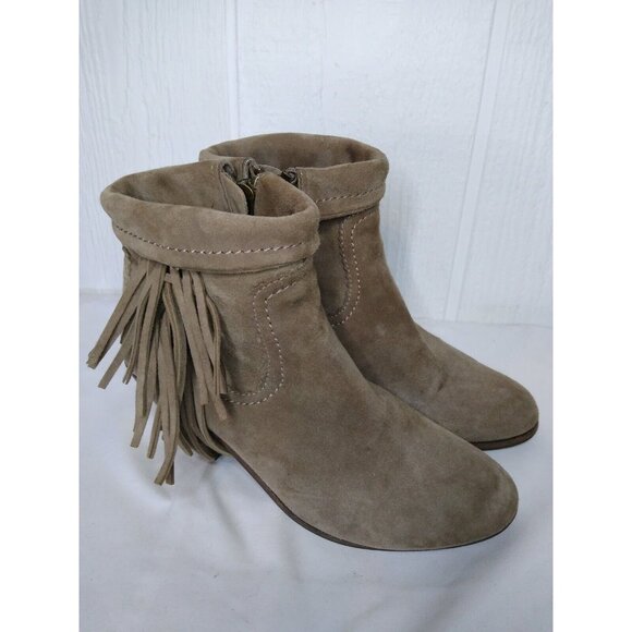 Sam Edelman Shoes - Sam Edelman WOMEN'S Size 7 US Tan Suede Louie Fringe Ankle Boots Stacked Heel